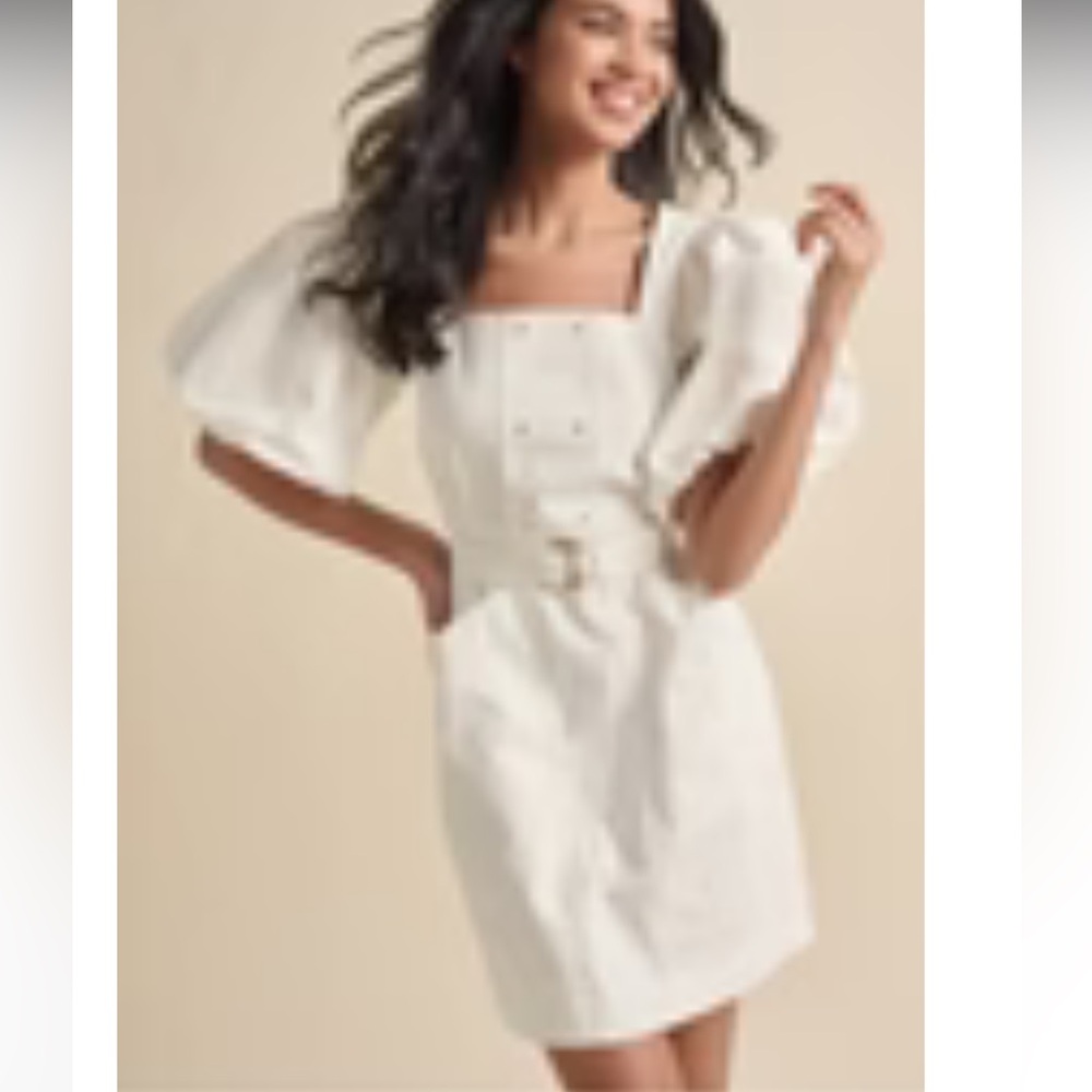 VENUS White Mini Dress with Puff Sleeves